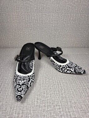 Cosy Island GraceLithe RARE Black White Snake Print Knit Mules Size 10 Heels